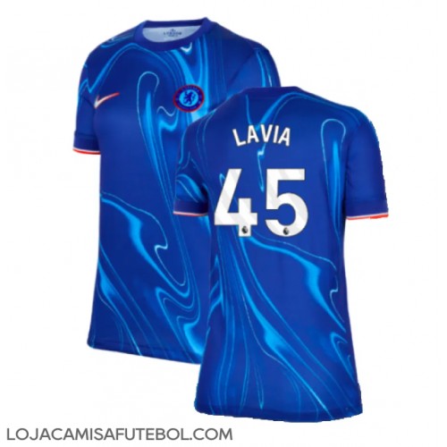 Camisa de Futebol Chelsea Romeo Lavia #45 Equipamento Principal Mulheres 2024-25 Manga Curta